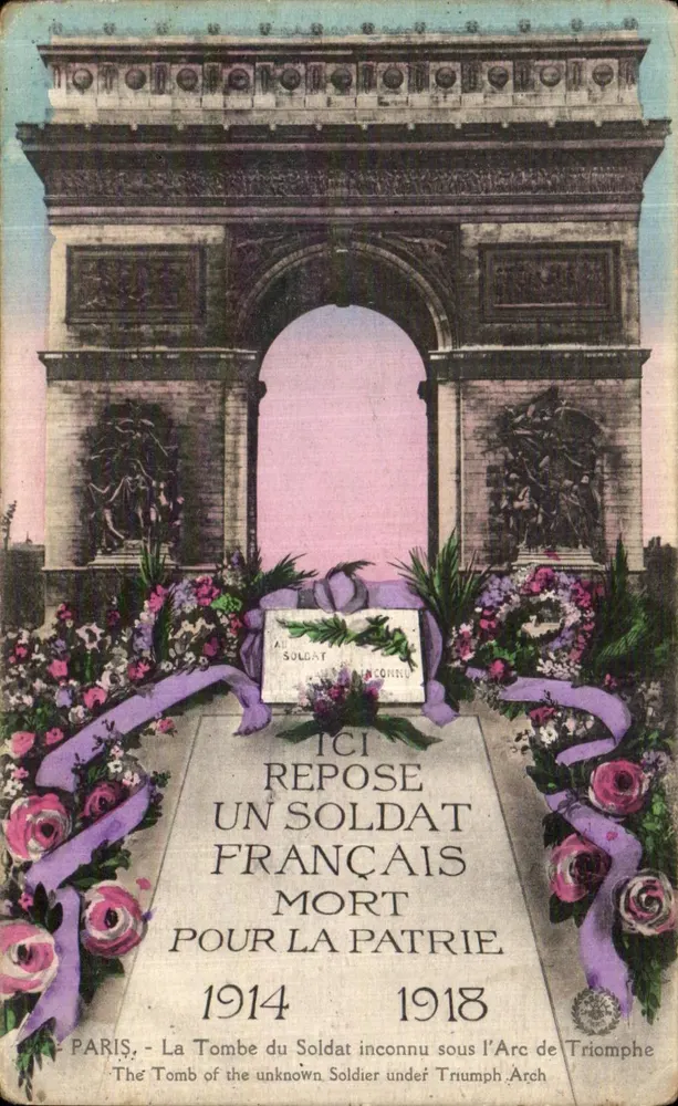 Paris — Das Grab des Unbekannten Soldaten unter dem Arc de Triomphe — Imp. phot. "L'Arc de Triomphe" Paris - Vorderseite
