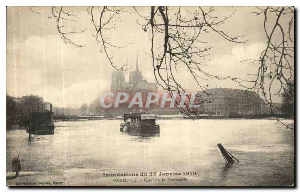 Überschwemmungen vom 26. Januar 1910 — Quai de la Tournelle — Imprimerie Roumies, Nancy - Vorderseite