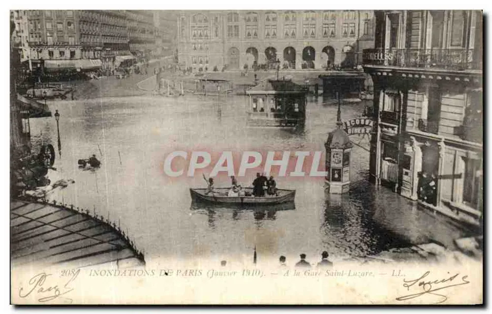 Überschwemmungen in Paris (Januar 1910) — Am Bahnhof Saint-Lazare — Verlag LL. Nr. 2087 - Vorderseite