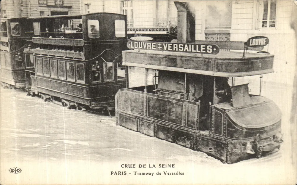 Flut der Seine — Tramway von Versailles — Verlag ELD - Vorderseite