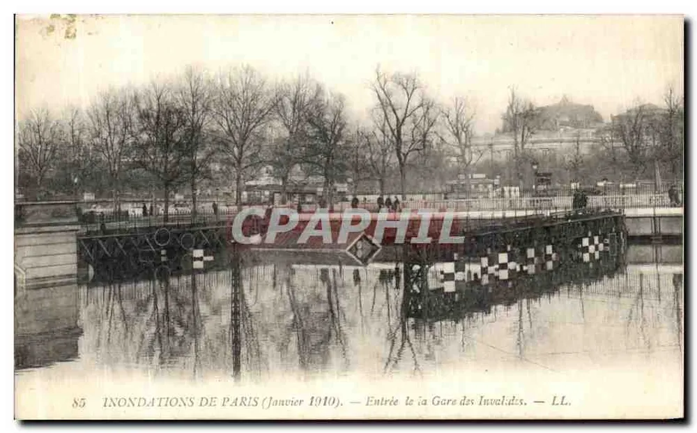 Überschwemmungen in Paris (Januar 1910) — Eingang zur Gare des Invalides — LL. — Nr. 85 - Vorderseite