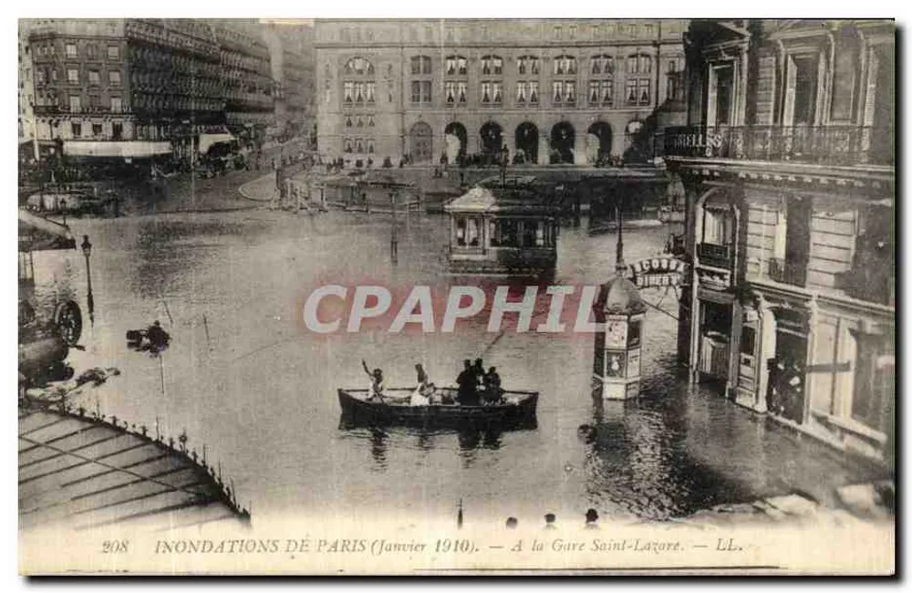 Inondations de Paris — À la Gare Saint-Lazare — LL. — N° 208 - Vorderseite
