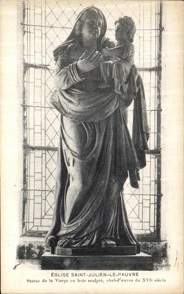 Kirche Saint-Julien-le-Pauvre — Holzschnitzerei der Jungfrau, Meisterwerk des 16. Jahrhunderts — Imp. E. Deley, Paris - Vorderseite