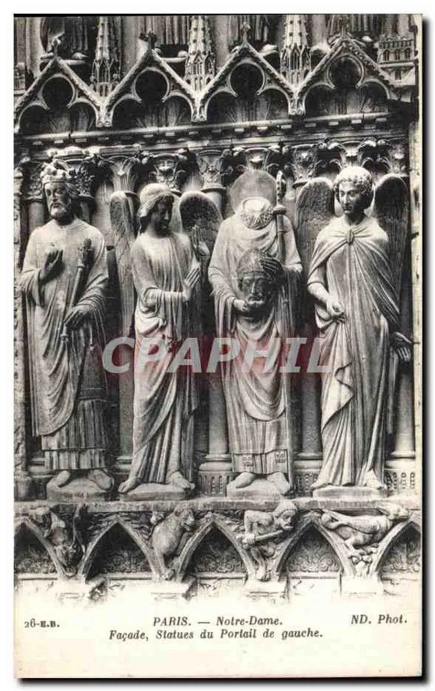 Paris — Notre-Dame. Fassade, Statuen des linken Portals — ND. Phot. 26-B.B. - Vorderseite