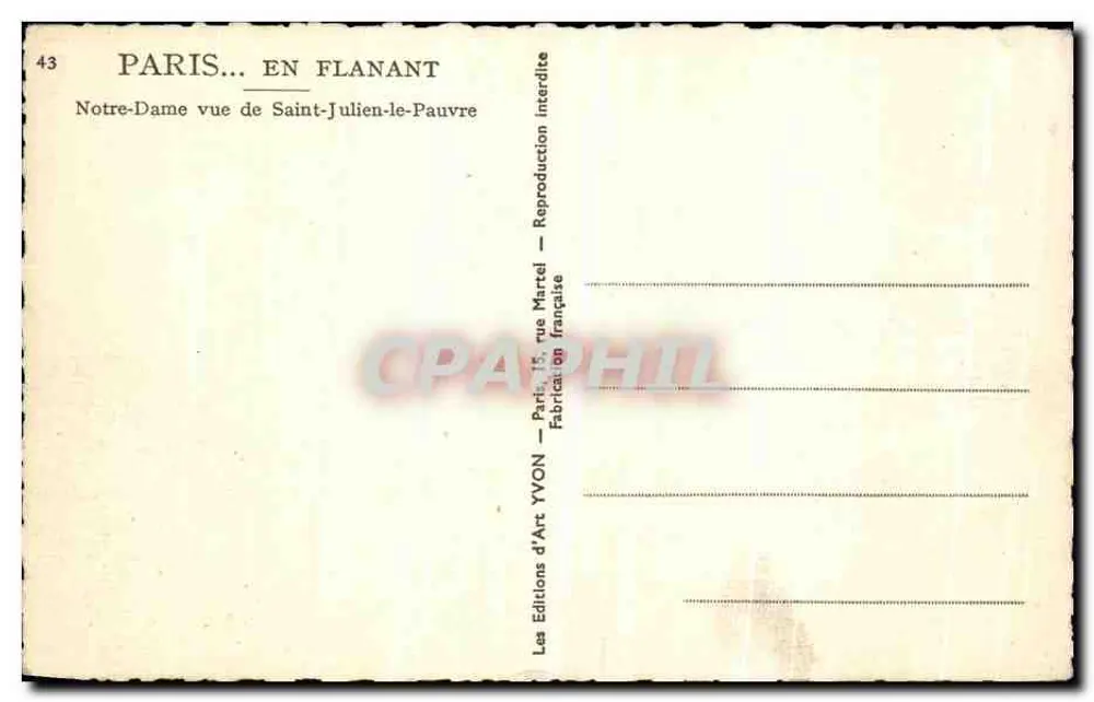 Notre-Dame de Paris — Ansicht von Saint-Julien-le-Pauvre — Éditions d'Art YVON - Rückseite