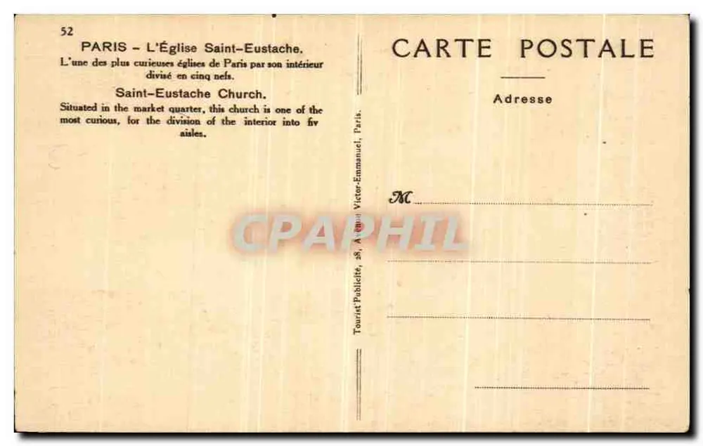 Paris - A Igreja Saint-Eustache — editor Mona, n°52 - Verso