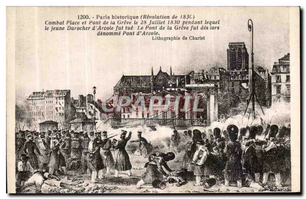 Schlacht an der Grève in Paris — Revolution von 1830 — Lithografie von Charlet, n°1200 - Vorderseite