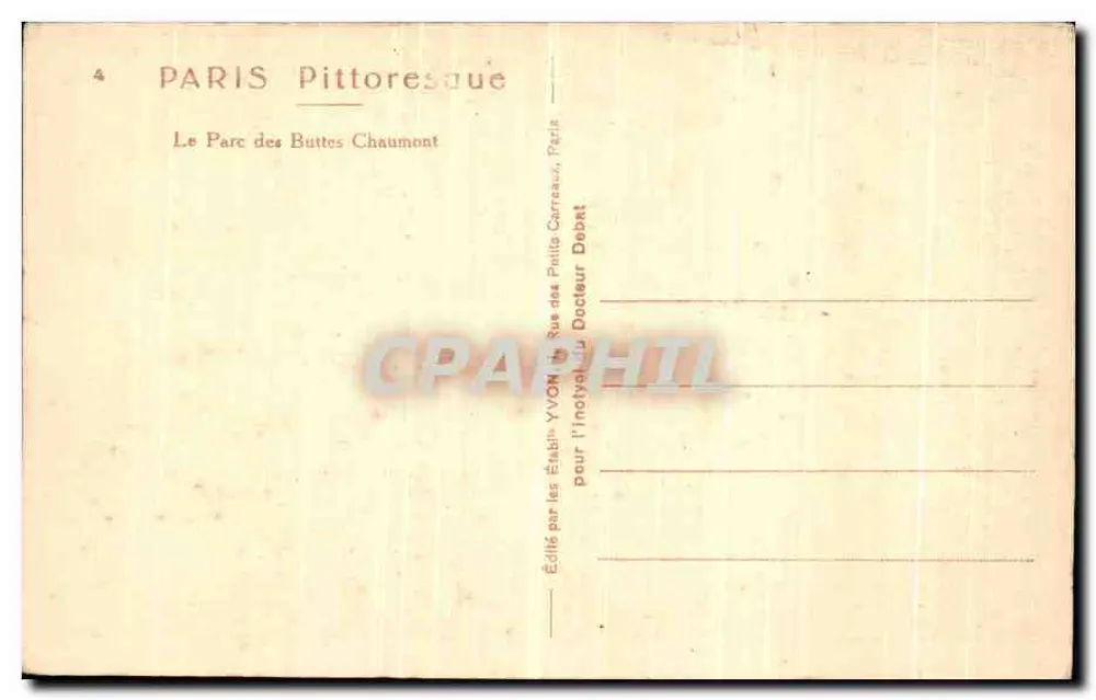 Park der Buttes Chaumont — Paris — Verlag der YVON-Establishment - Rückseite