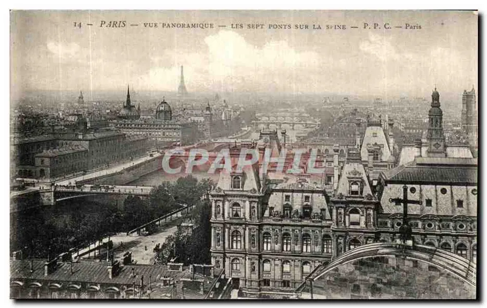 Paris — Panoramablick — Die sieben Brücken über die Seine — P.P.C. Paris - Vorderseite