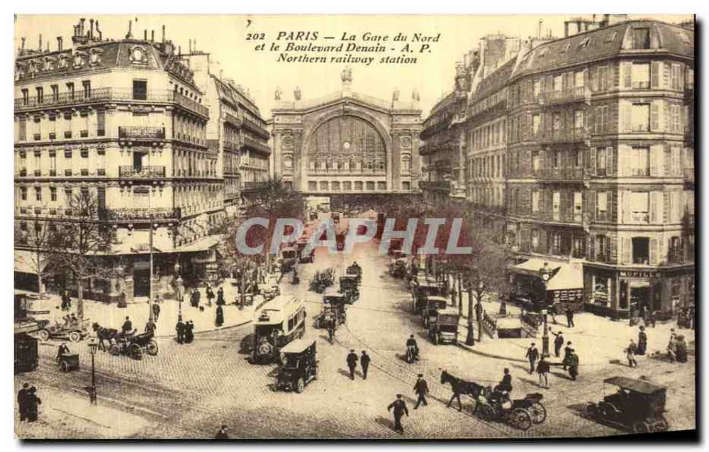 Paris — Die Gare du Nord und der Boulevard Denain — A. P. - Vorderseite