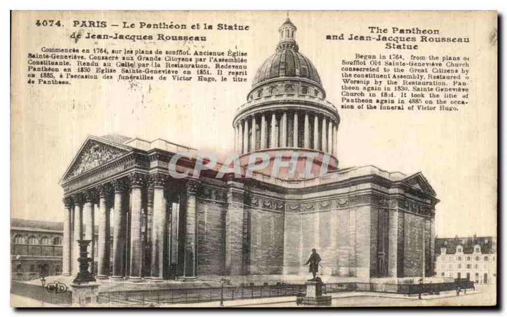 PARIS — Der Pantheon und die Statue von Jean-Jacques Rousseau — Verlag unbekannt, Nr. 4074 - Vorderseite