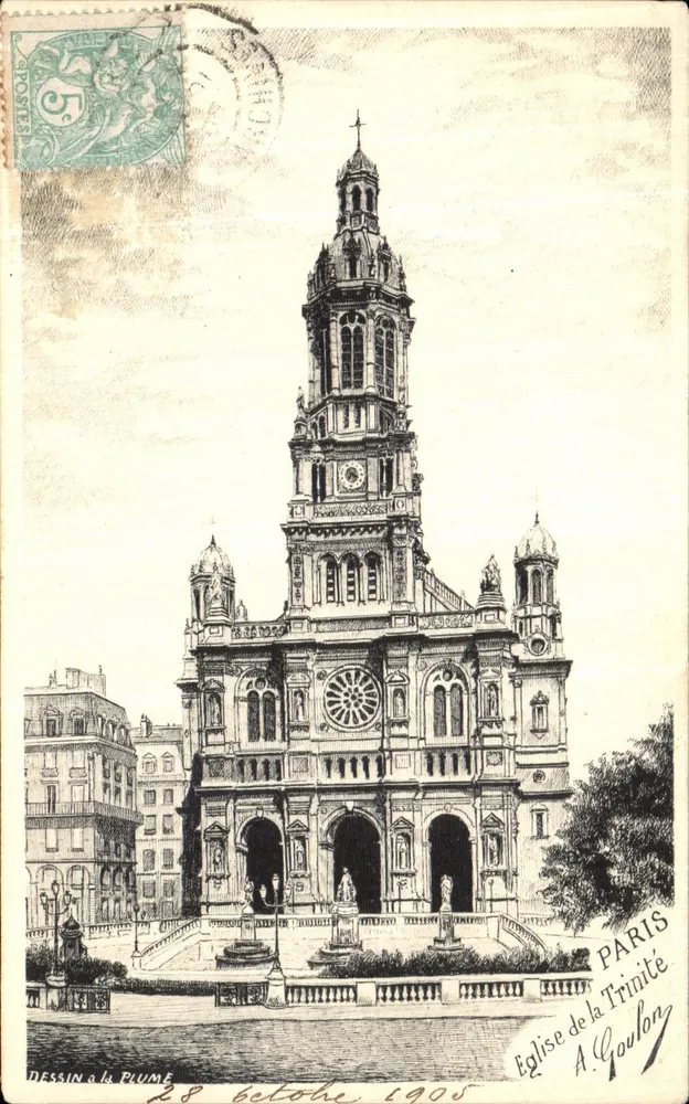 Igreja da Trindade — Paris — Desenho à Caneta, n° 28 outubro 1905, A. Goulon - Frente