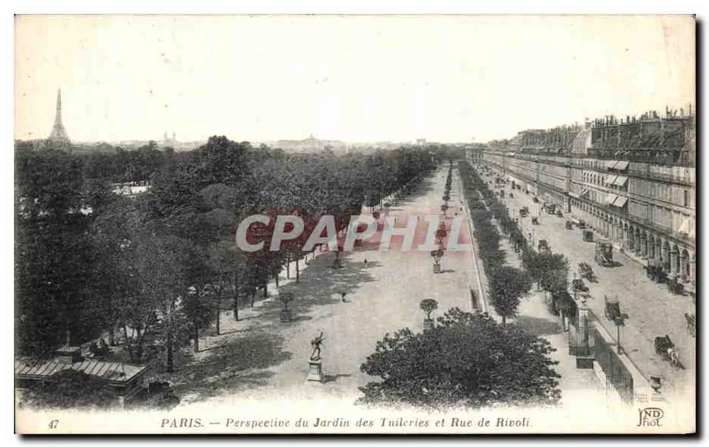 PARIS — Perspektive des Tuileries-Gartens und Rue de Rivoli — JND Jhot, Nr. 47 - Vorderseite