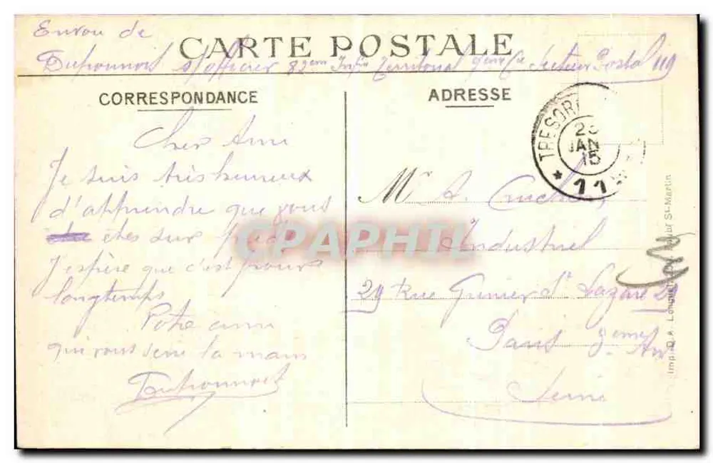Arras — Krieg 1914 — Rathaus und Glockenturm nach den Bombenangriffen vom 6., 7. und 8. Oktober. Trotz des Brandes und zahlreicher Schusswunden blieb der Glockenturm stehend. — Charles Lepiedeu, Arras, Nr. 30 - Rückseite