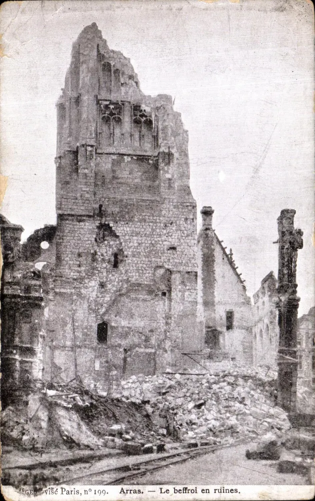 Arras — O campanário em ruínas — G. de Malherbe & Cie, Paris, n° 199 - Frente