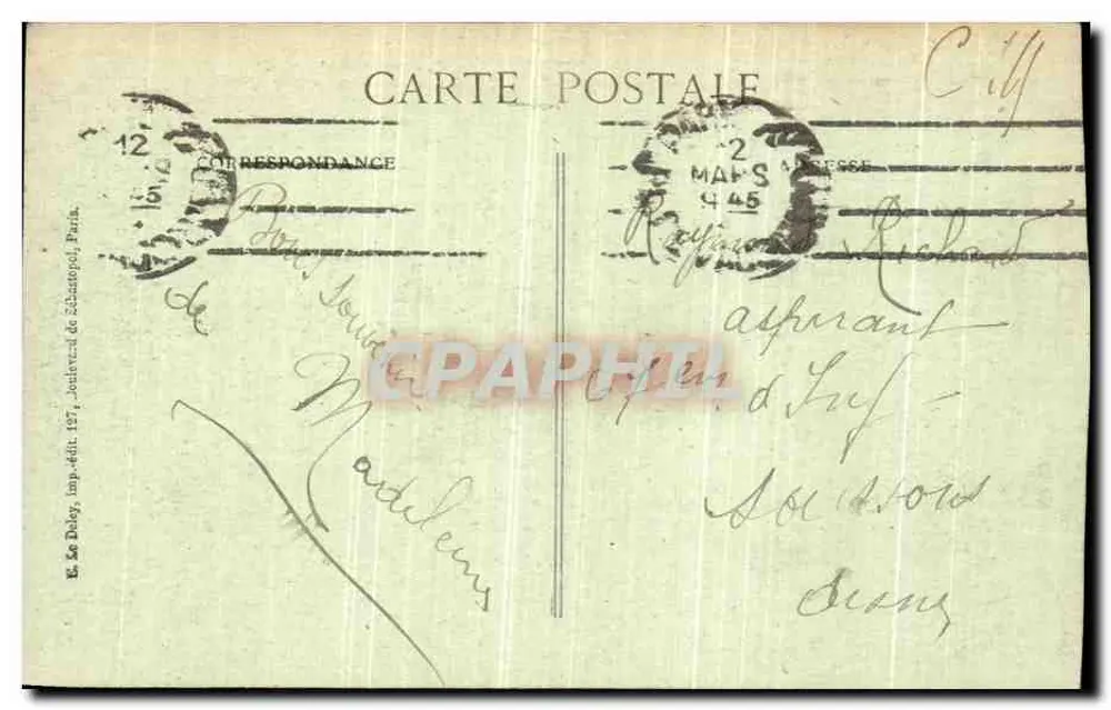 Arras — Grand' Place n°s 15, 17, 19 e 21 — Bombardamentos dos 14 de Setembro de 1915 e 28 de Janeiro de 1916 — E. Le Doley, imp.édit. de Sébastopol, Paris - Verso