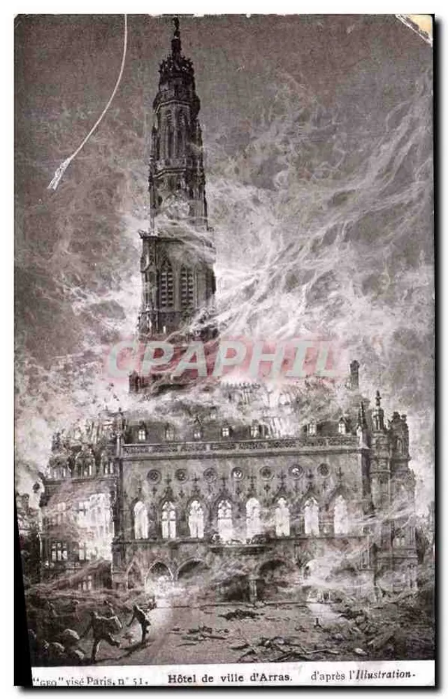 Hôtel de ville d'Arras — vue détaillée de l'édifice avec son clocher gothique — éditeur 'Géo' Paris, n° 51 - Vorderseite