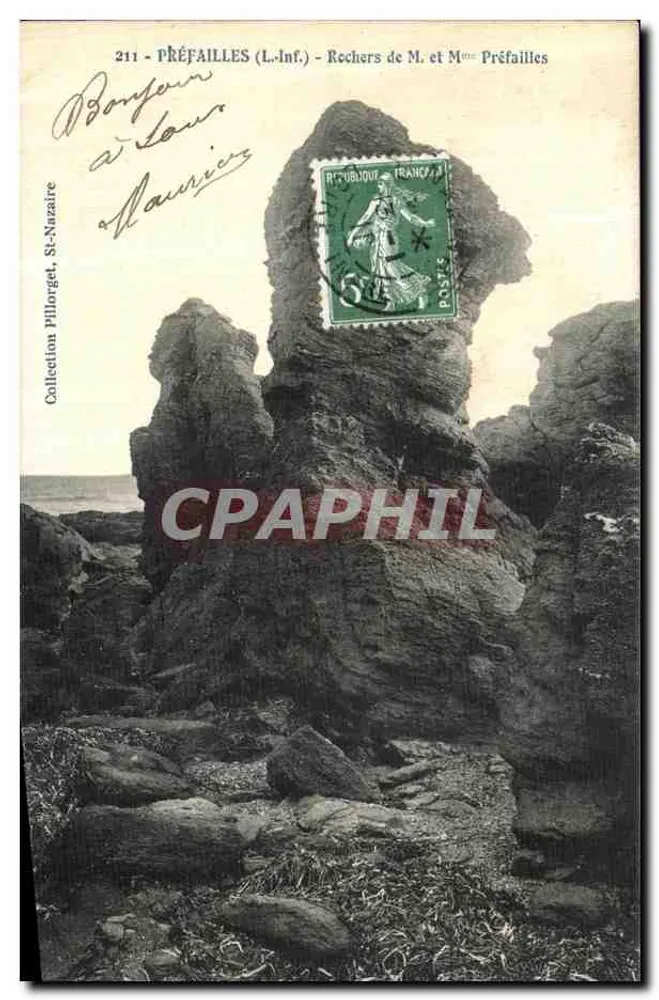Préfailles (L.-Inf.) — Rochers de M. e Mme Préfailles — Coleção Pillorgel, St-Nazaire - Frente