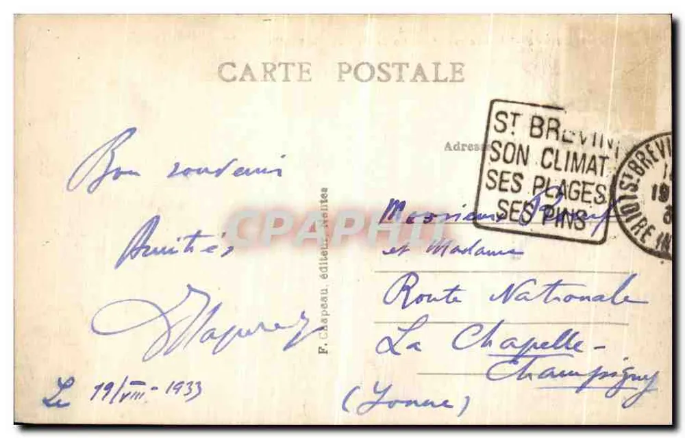 Saint-Brevin-les-Pins (Loire-Inf.) — Bord de praia em Mindin — F. Chapeau, n°29 - Verso