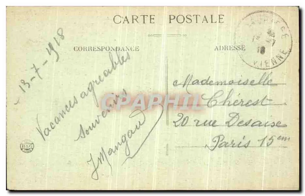 Schloss Vieillecour — im 14. Jahrhundert neu errichtet in der Nähe von Bussière-Galant (Haute-Vienne) — B&G Nr. 141 - Rückseite