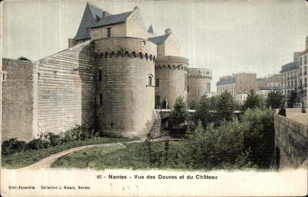 Nantes - Ansicht der Douves und des Schlosses — Simi-Aquarell, Sammlung J. Nozais, n°46 - Vorderseite