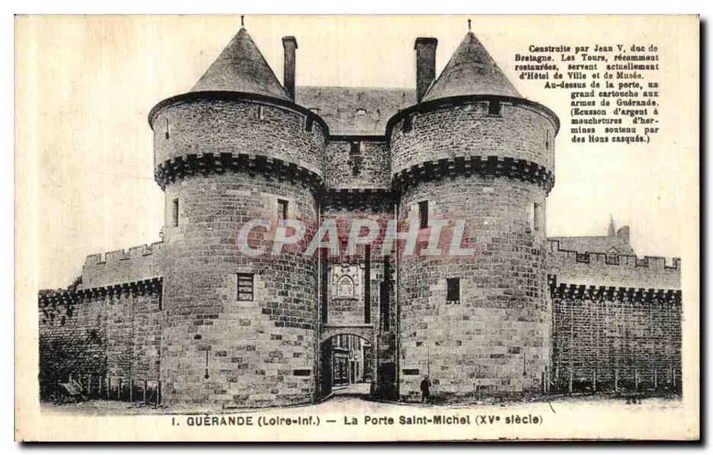 Guérande (Loire-Inf.) — A Porta Saint-Michel (século XV) — Construída por Jean V, duque da Bretanha - Frente