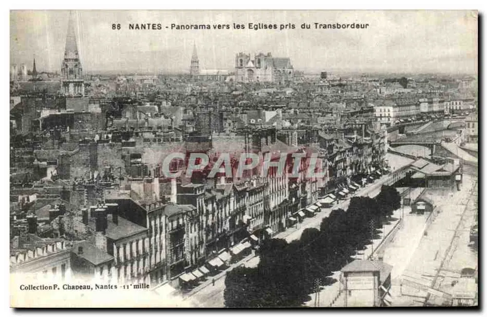 NANTES - Panorama in Richtung Kirchen vom Transbordeur — Sammlung F. Chapeau, Nantes - 11' mille - Vorderseite