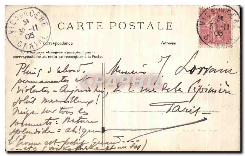 Der Gipfel des Plomb du Cantal (1858 Meter) — Serie 436 — Verlag L. Roux, Aurillac - Rückseite