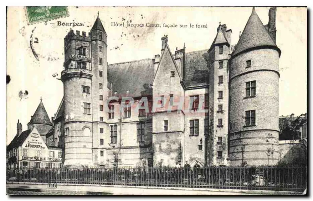 Hôtel Jacques Cœur, Fassade über den Graben — Bourges — J. FOUCHIER, regionale Druckerei - Vorderseite