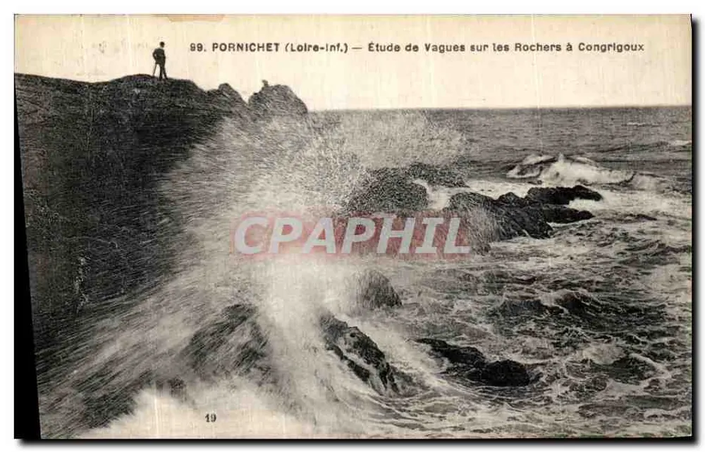 Pornichet (Loire-Inf.) — Ansicht von Wellen auf den Felsen bei Congrigoux — F. Chapeau, Nr. 99 - Vorderseite