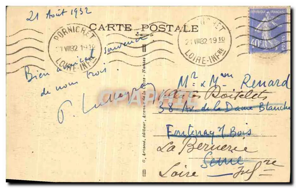 PORNICHET — A Praia com maré alta — G. Argrand, editor, n°80 - Verso