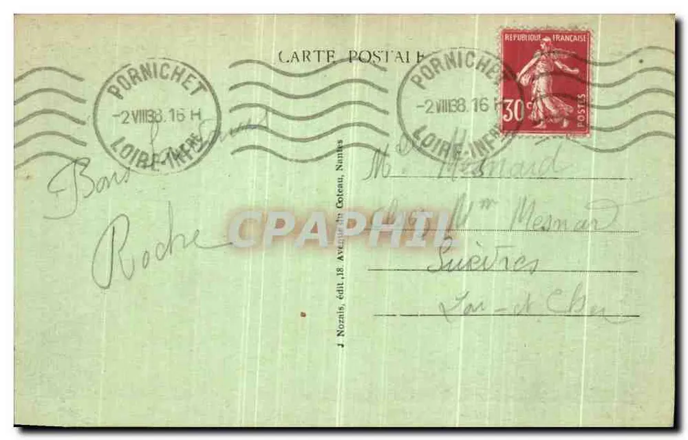 Pornichet (Loire-Inf.) — praia e barco — J. Nozais, editor, n° 189 - Verso