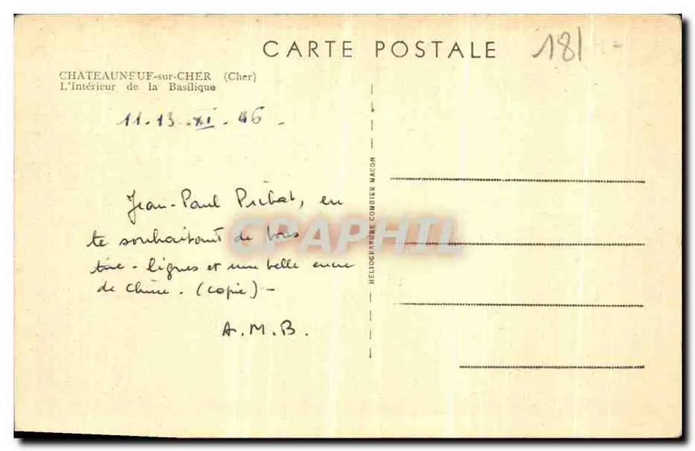 Châteauneuf-sur-Cher — Binnenkant van de Basiliek — Héliogravure Coulier Magon - Achterkant