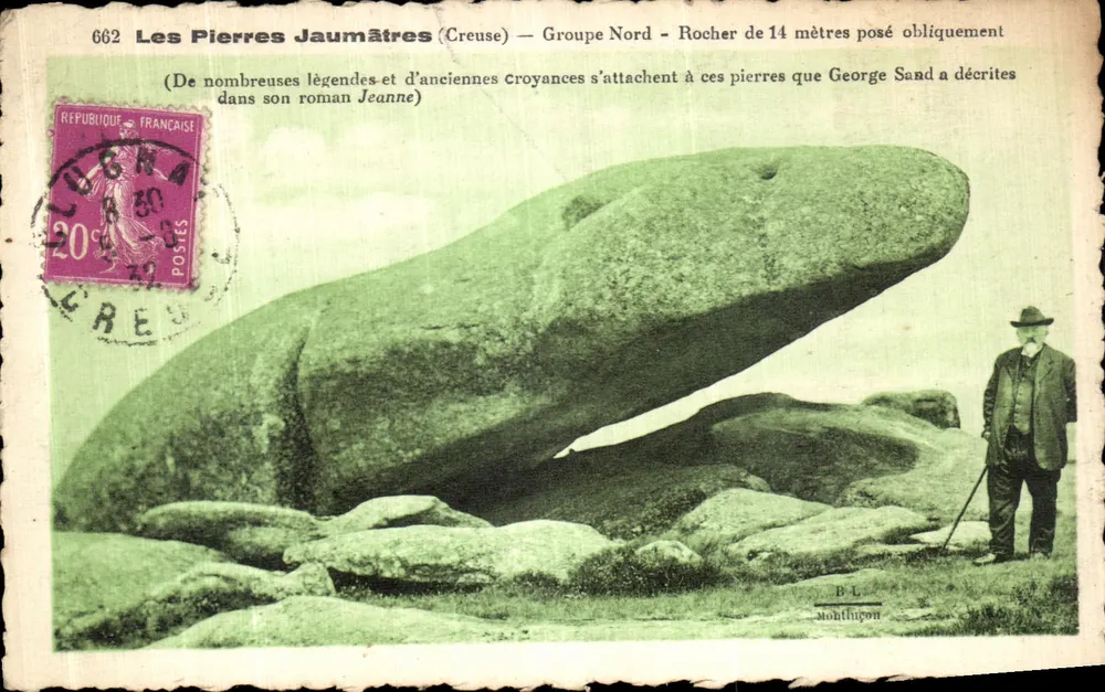 Die Jaumâtres-Steine (Creuse) — Nordgruppe — 14 Meter hoher Felsen geneigt — B-L Montlhéon - Vorderseite