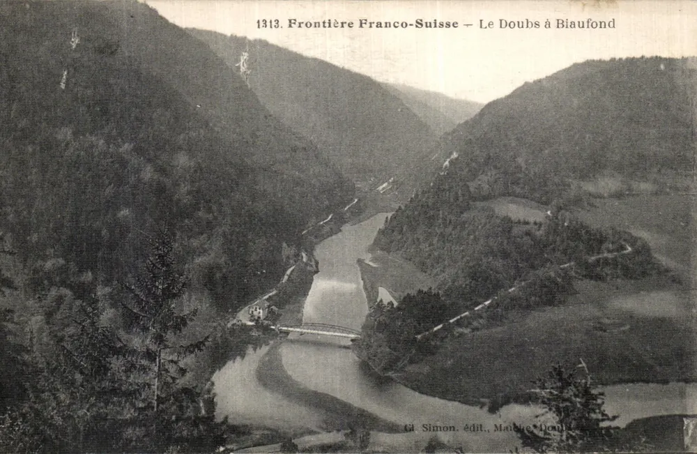 Französisch-schweizerische Grenze — Der Doubs bei Biaufond — Gl Simon, Verlag, Maubue Doubs - Vorderseite
