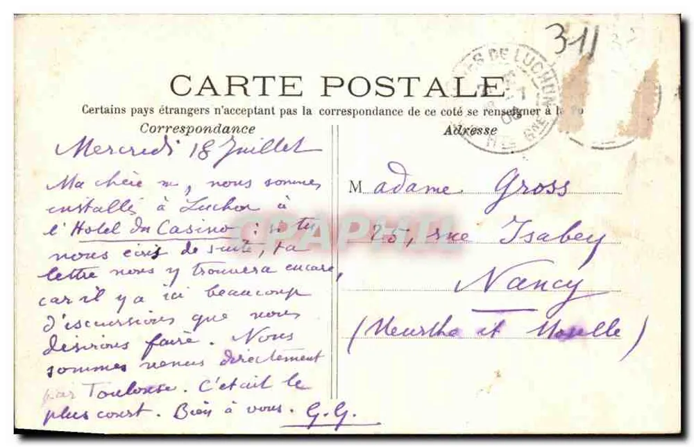 Luchon — Allgemeiner Blick von Cazarilh — Sammlung Sarthe, Luchon (deposited) - Rückseite