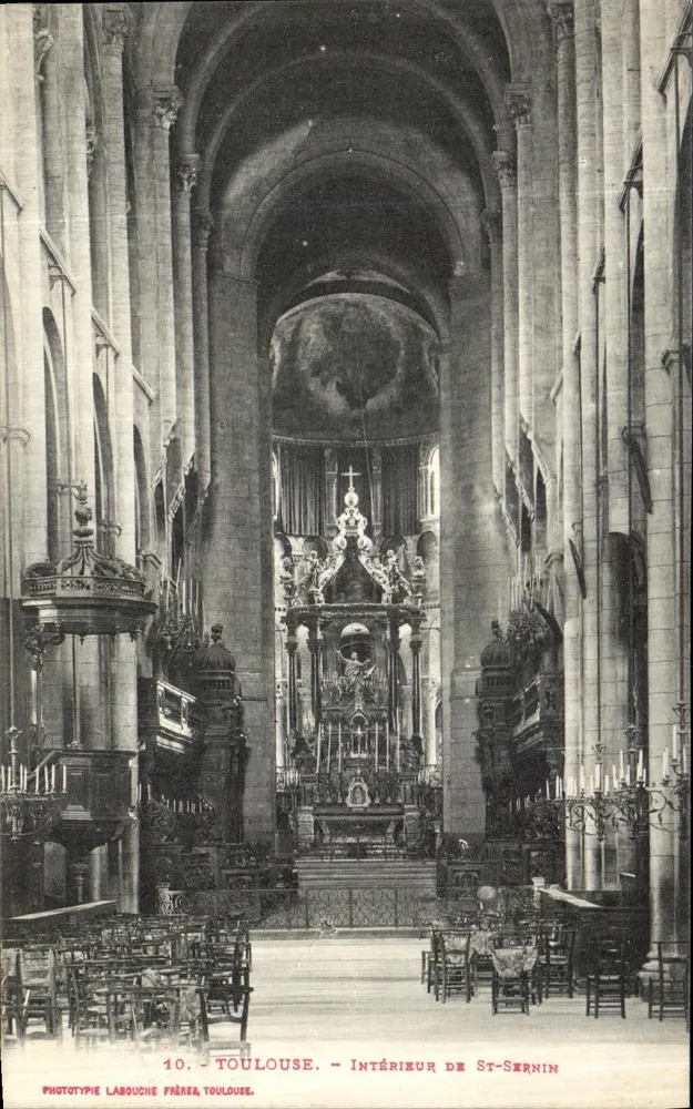 Interior de Saint-Sernin — Toulouse — Fototipia Labouche Frères, Toulouse - Frente