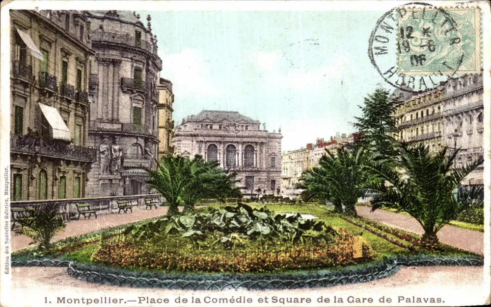 Montpellier — Place de la Comédie und Square de la Gare de Palavas — Edition by Nouvelles Galeries, Montpellier - Vorderseite