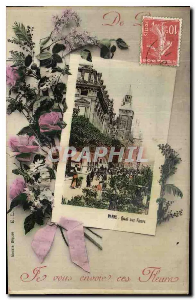 PARIS - Quai aux Fleurs — vue de la place avec bâtiments et promeneurs — éditeur E. L. — n° de série non visible - Frente