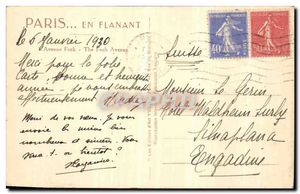 Paris — Avenue Foch — Ansicht des Triumphbogens — Verleger Yvon, Seriennummer nicht sichtbar - Rückseite