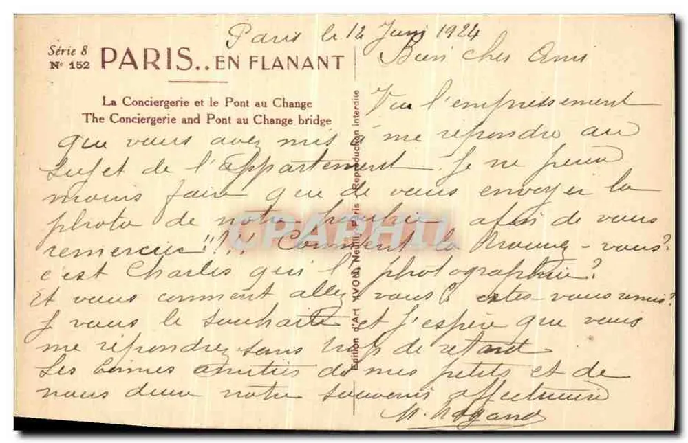 Paris. Spaziergang — Die Conciergerie und der Pont au Change — Kunstausgabe Yvonn, Nr. 152, Serie 8 - Rückseite