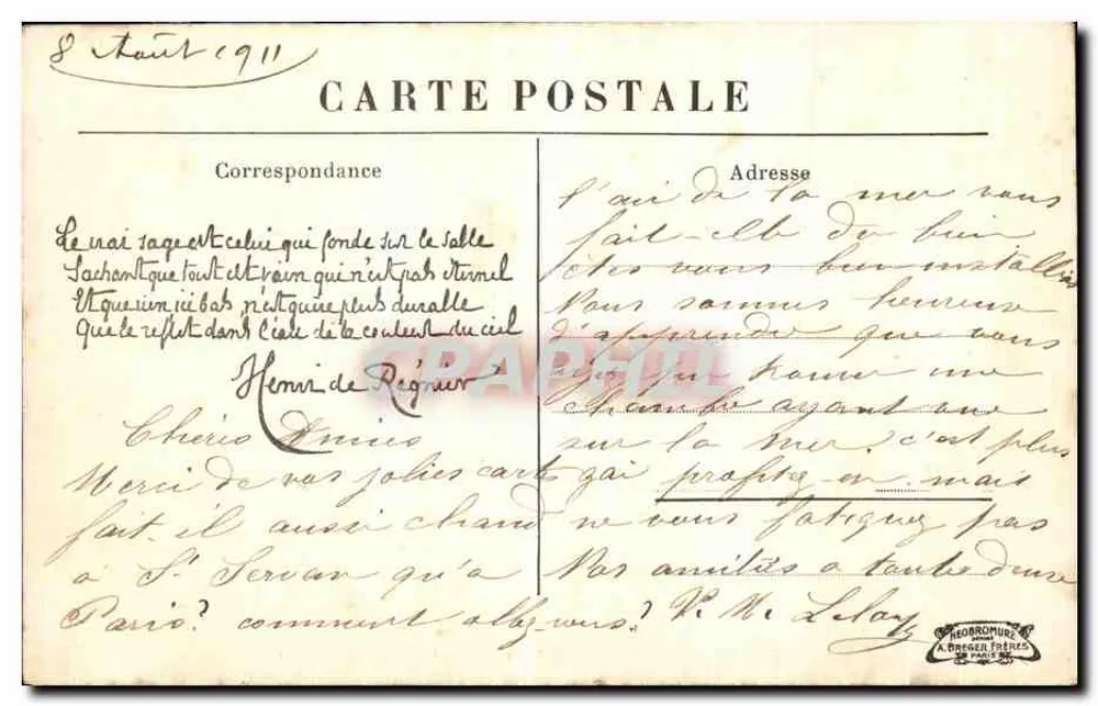 Paris - Ruines du Pont de l'Estacade — Souvenir des Inondations de Janvier 1910, éditeur A. Berger Frères, n° de série non visible - Verso
