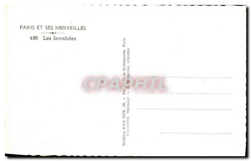 Les Invalides — Paris e suas maravilhas — Édition Guy - Verso