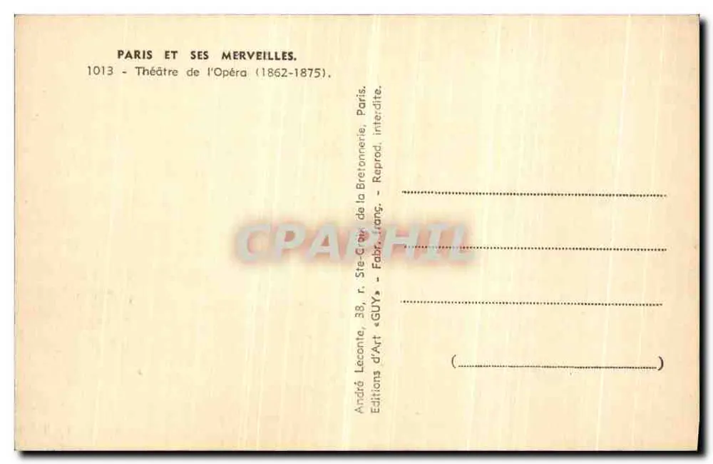Operntheater — Paris — Verleger GUY, Nr. 1013 - Rückseite