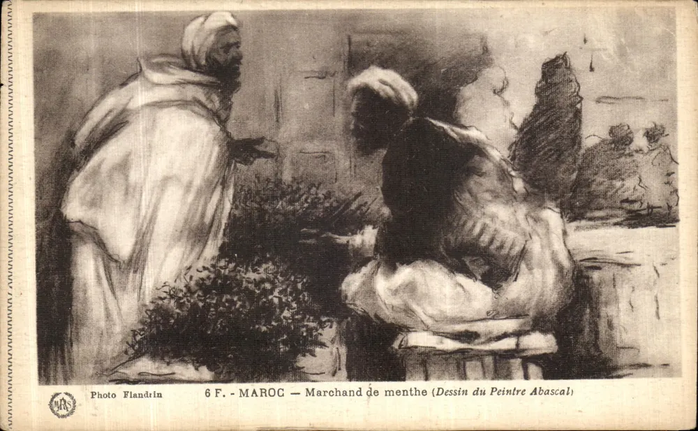 Vendedor de hortelã — Marrocos — Desenho do Pintor Abascal — Foto Flandrin - Frente
