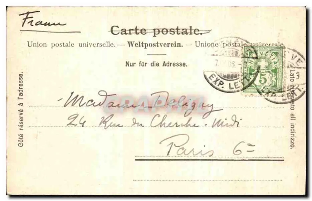 Genève — Île Rousseau und Quai des Bergues — J. Faiine, Verlag, Locle - Rückseite