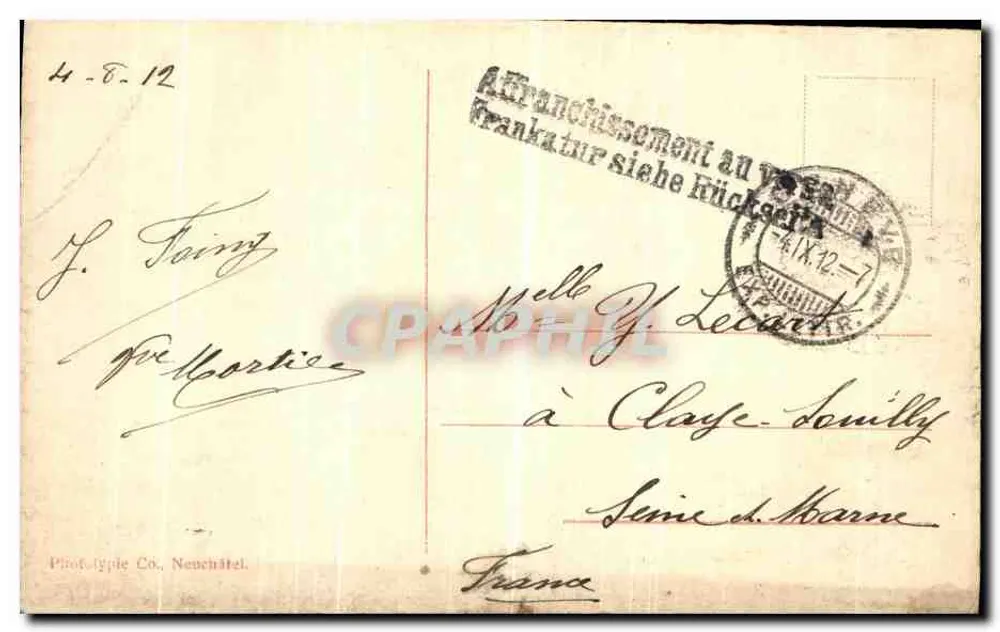 Genf. Eingang zum Hafen und Mont Blanc — Phototypie Co. Neuchâtel, Nr. 6567 - Rückseite