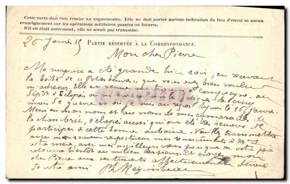 Correspondance des Armées de la République — Antike Ansichtskarte — Verlag Stern, Gravur - Rückseite