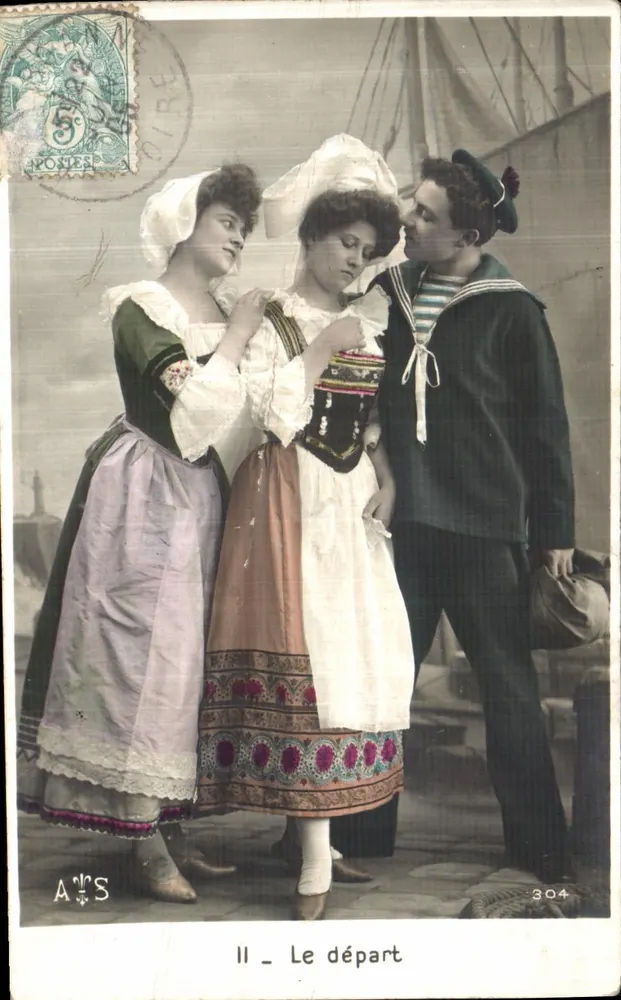 Deux jeunes femmes et un marin — scène de 'Le départ' — éditeur ATS, n° 304 - Vorderseite