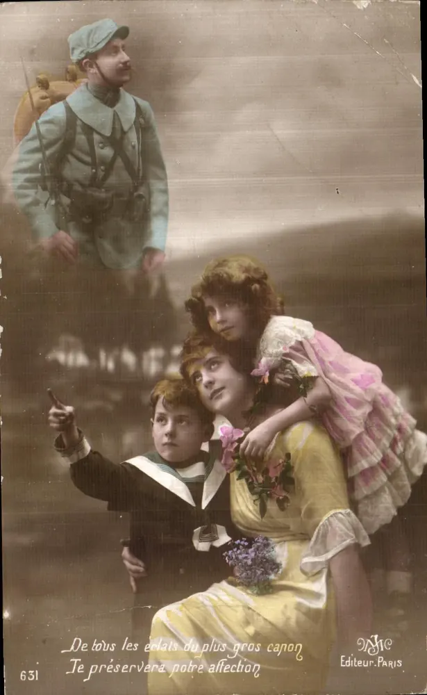 Soldat et enfants — scène de guerre avec texte poétique — Editeur Paris n°631 - Frente